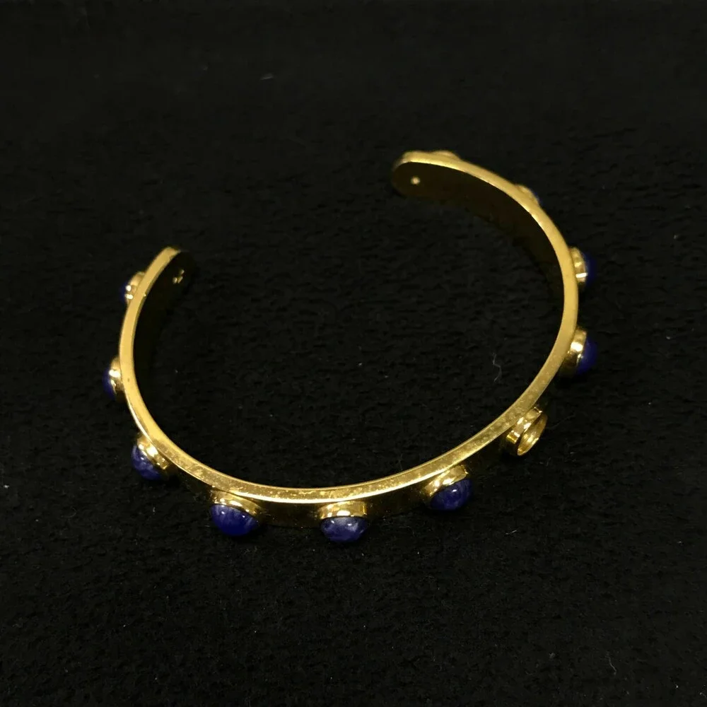 Kate Spade Cuff Bracelet Gold Tone with Round Blue Stones 2 1/4